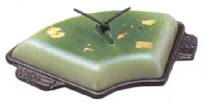 アルミ 扇 陶板鍋 金彩・緑