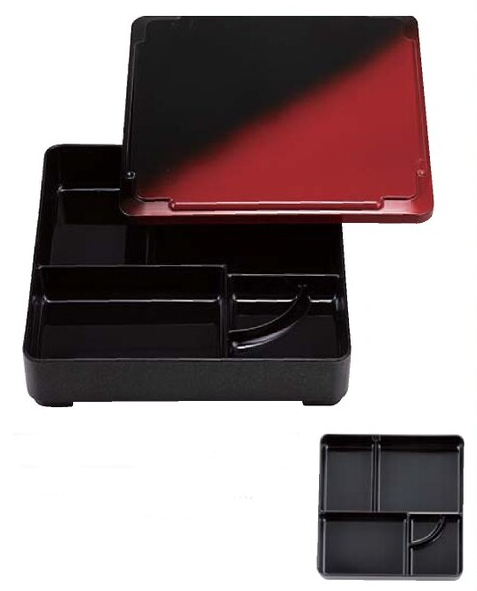 8寸 戦国弁当（固定仕切） 朱黒ぼかしSH塗（A)