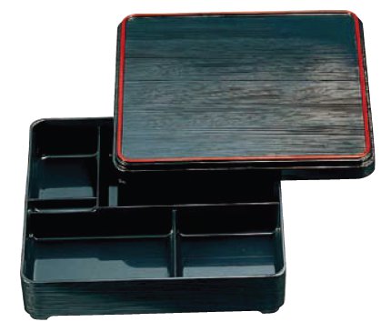 7寸 角ヘギ目弁当箱 黒天朱（固定仕切）の通販-フクジネット