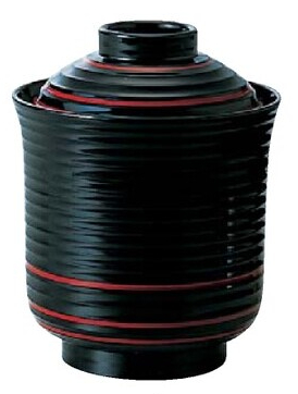 耐熱 線引き箸洗椀（小）黒朱ヒモ内黒 蓋付