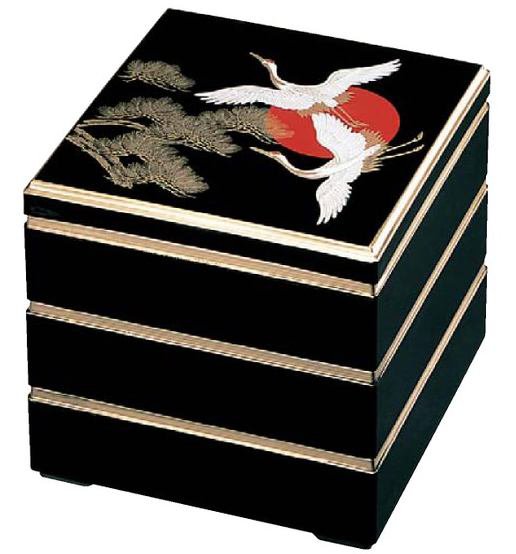 重箱 校倉重 黒 日の出鶴