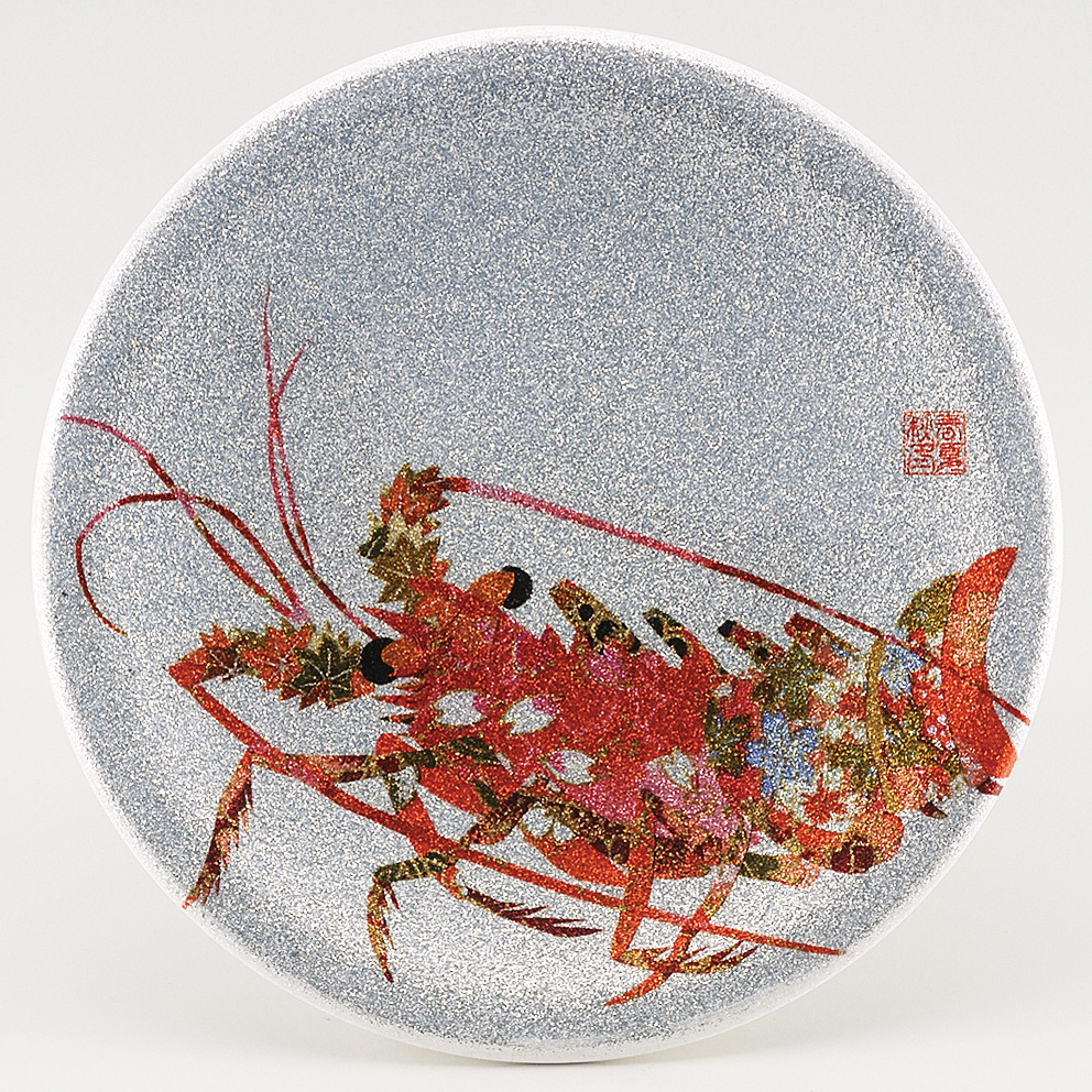 回転寿司皿 耐熱φ150 シルバーパール千代紙  伊勢海老