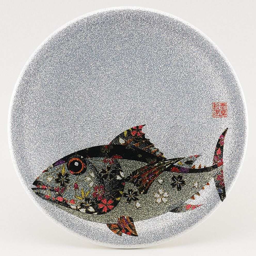 回転寿司皿 耐熱φ150 シルバーパール千代紙  マグロ