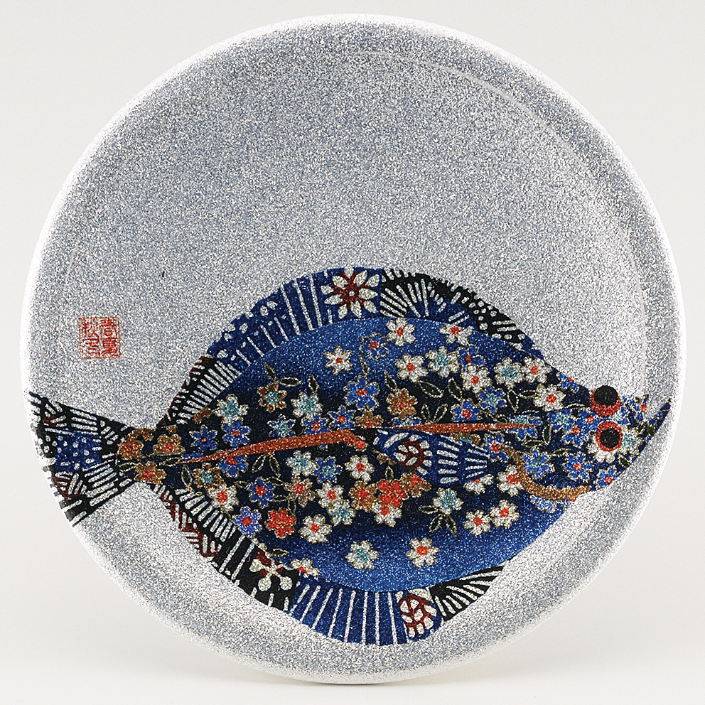 回転寿司皿 耐熱φ150 シルバーパール千代紙  カレイ