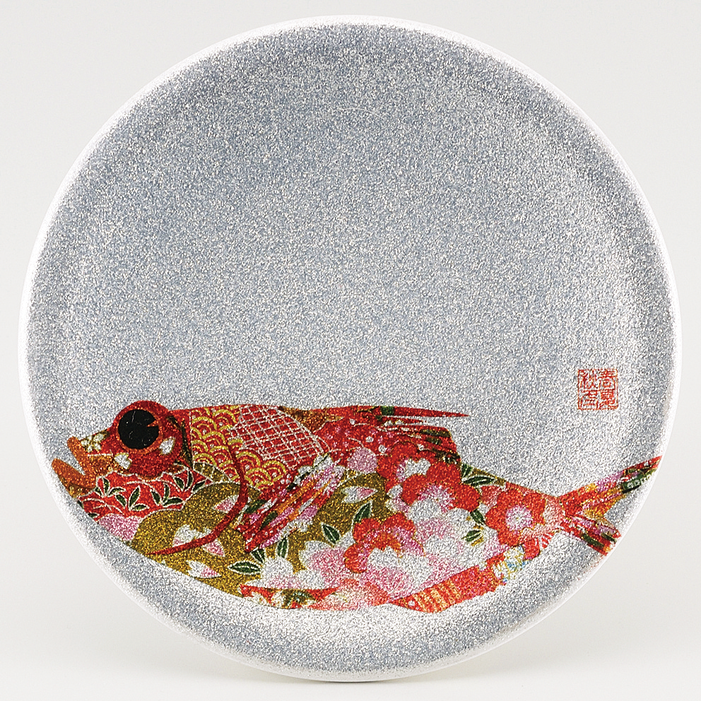 回転寿司皿 耐熱φ150 シルバーパール千代紙  金目鯛