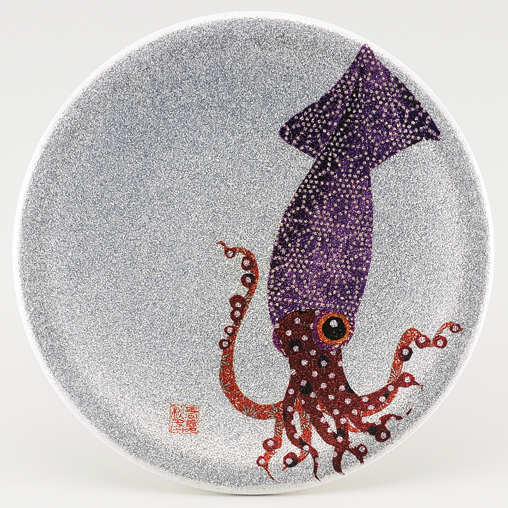 回転寿司皿 耐熱φ150 シルバーパール千代紙  イカ