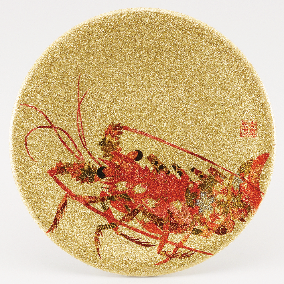 回転寿司皿 耐熱φ150 ゴールドパール千代紙  伊勢海老