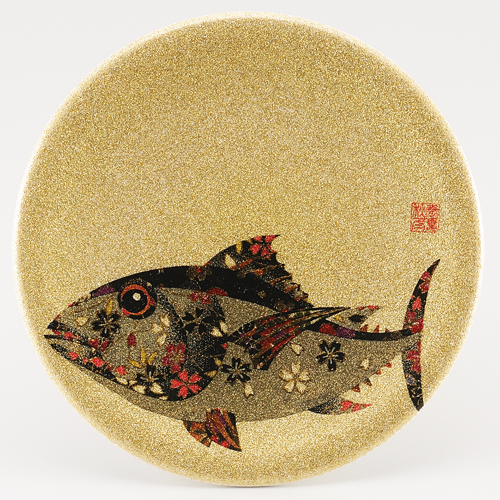 回転寿司皿 耐熱φ150 ゴールドパール千代紙  マグロ