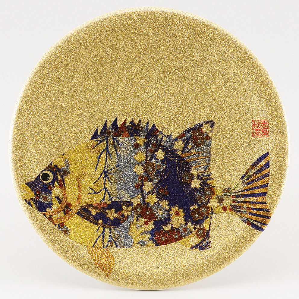 回転寿司皿 耐熱φ150 ゴールドパール千代紙  石鯛