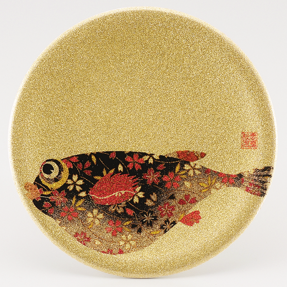 回転寿司皿 耐熱φ150 ゴールドパール千代紙  フグ