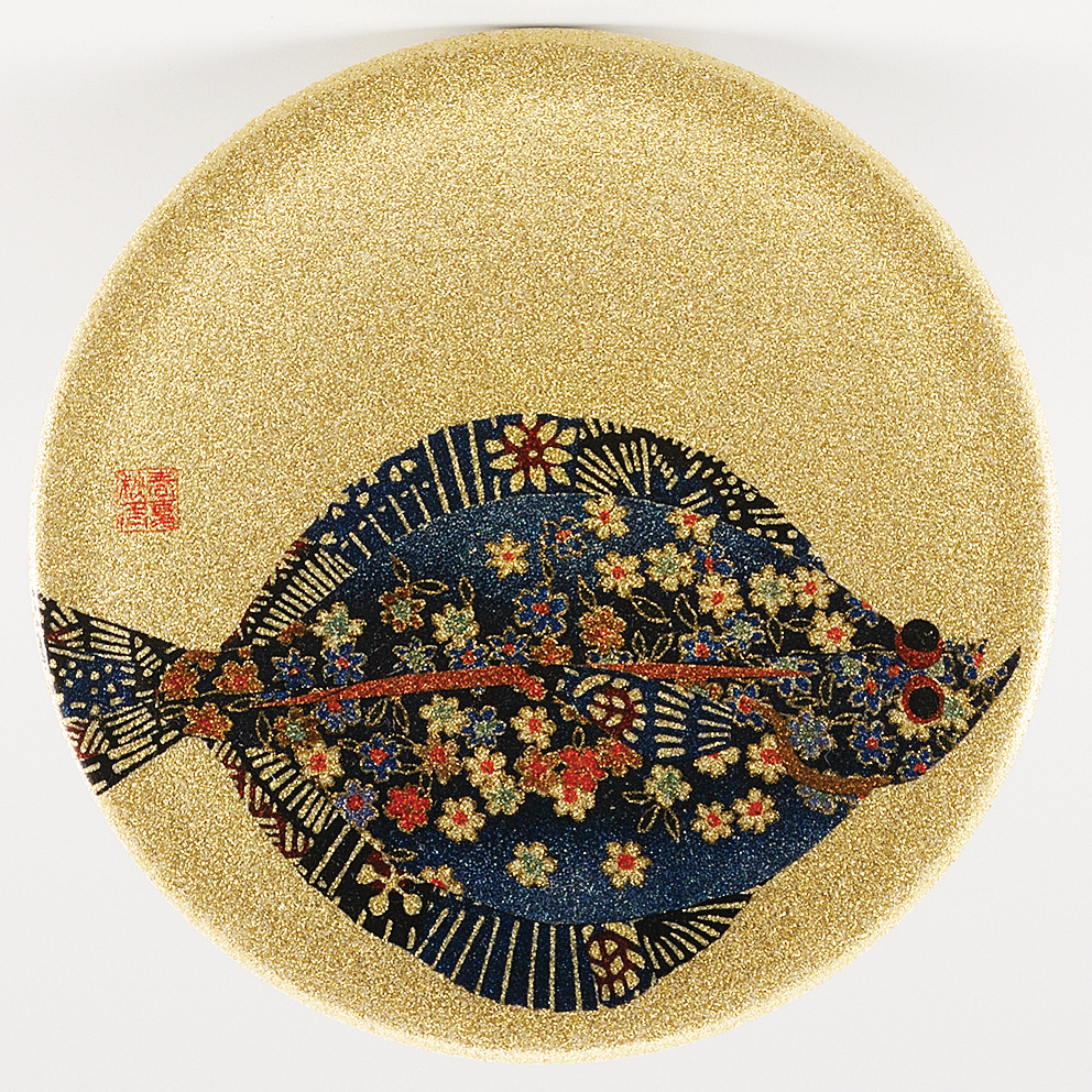 回転寿司皿 耐熱φ150 ゴールドパール千代紙  カレイ