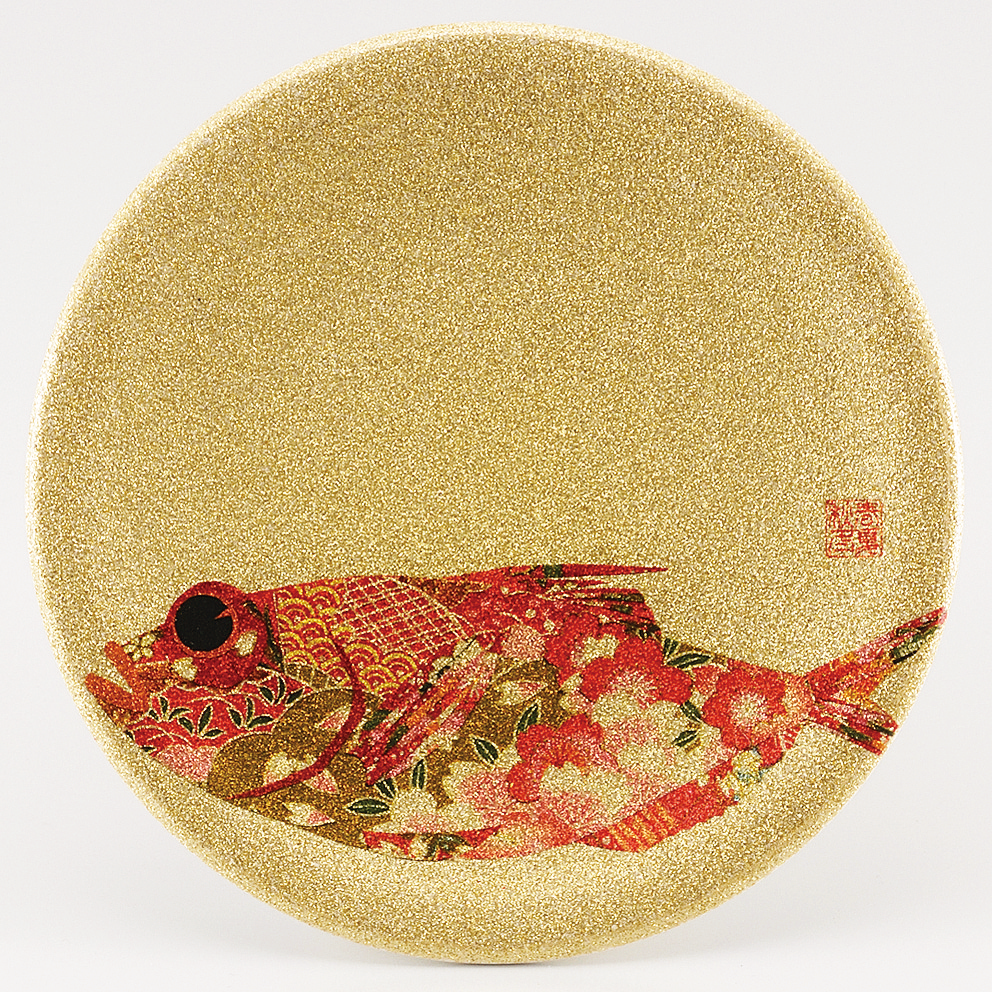 回転寿司皿 耐熱φ150 ゴールドパール千代紙  金目鯛