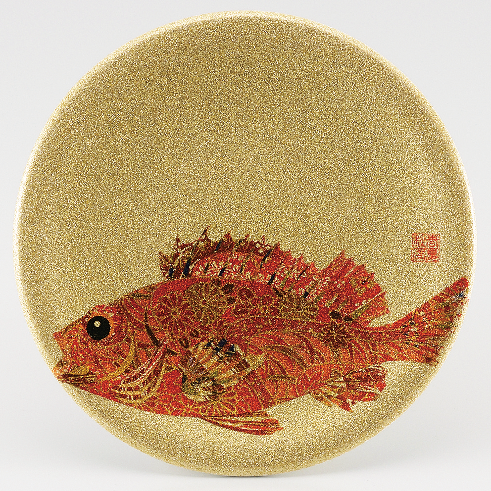 回転寿司皿 耐熱φ150 ゴールドパール千代紙  カサゴ