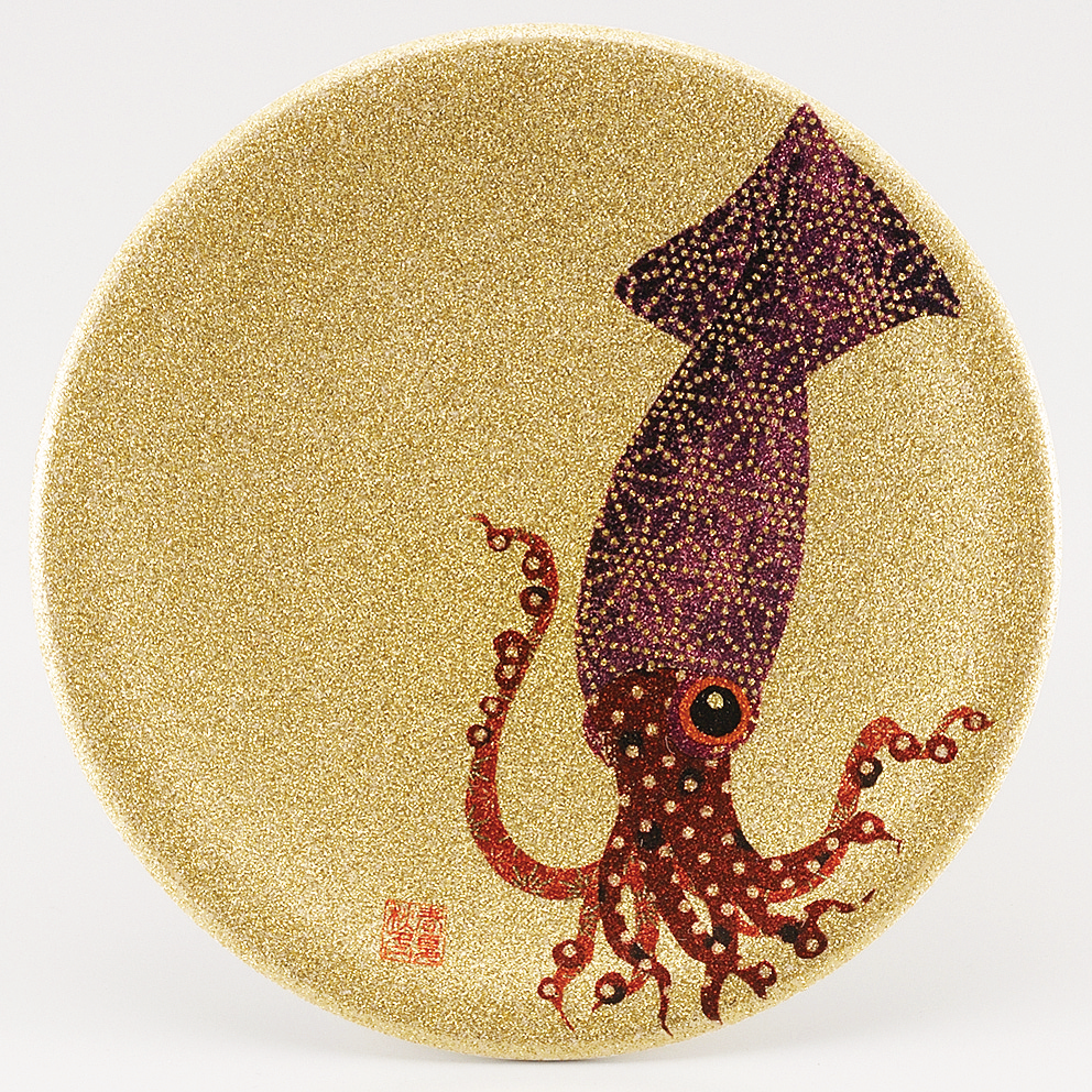 回転寿司皿 耐熱φ150 ゴールドパール千代紙  イカ