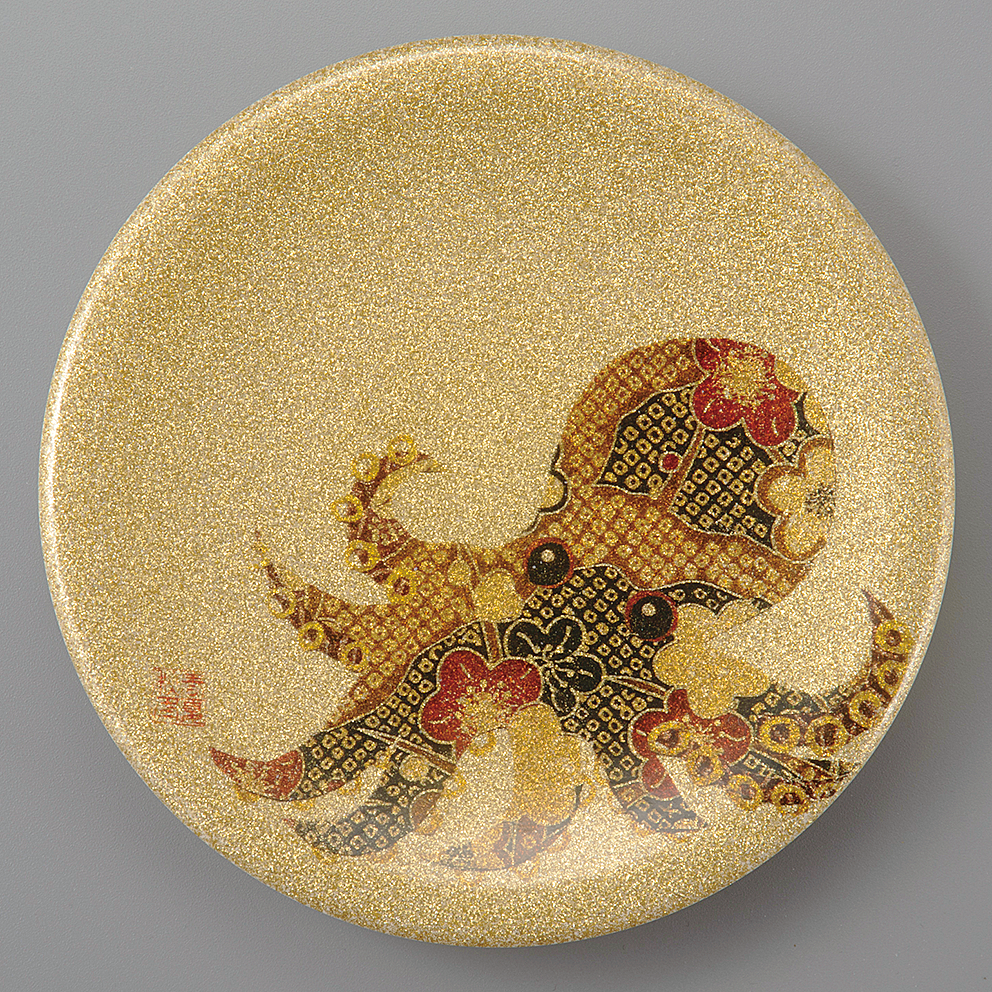 回転寿司皿 耐熱φ150 ゴールドパール千代紙  タコ