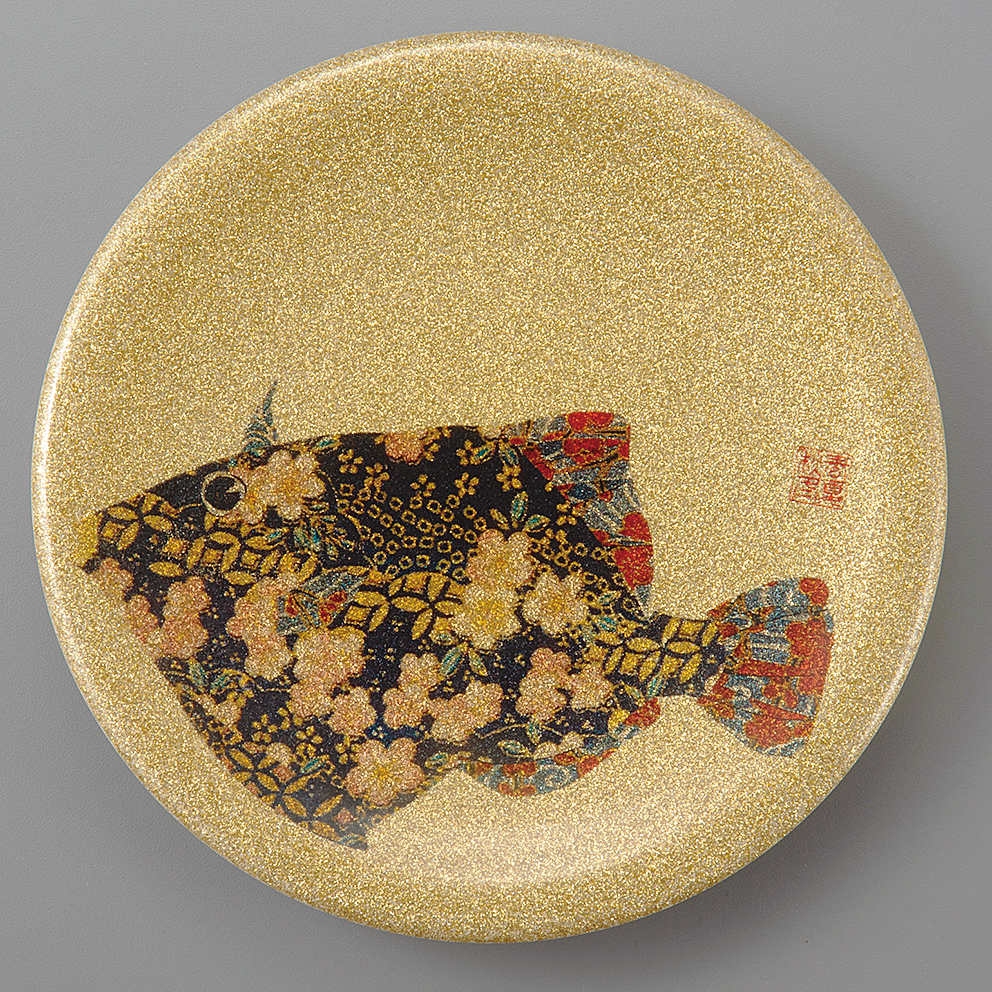 回転寿司皿 耐熱φ150 ゴールドパール千代紙  カワハギ