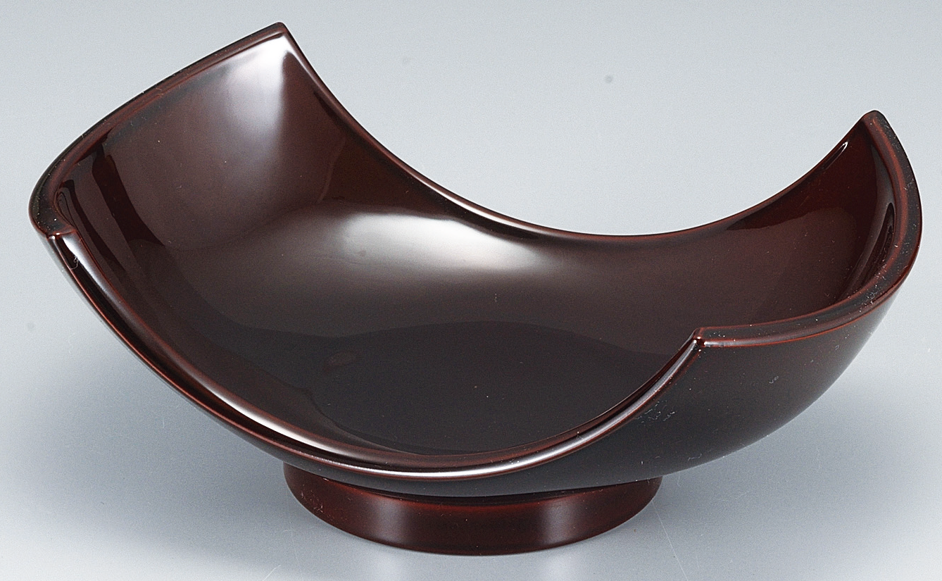 陶器調 舟型錦鉢 漆調溜塗