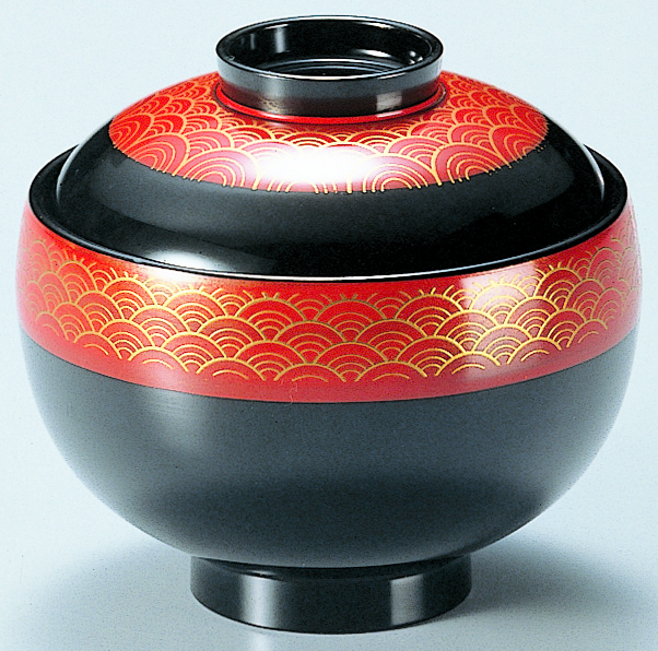 蓋付椀 3.1寸布袋椀 朱正海波内黒