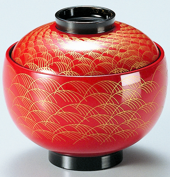 蓋付椀 3.1寸布袋椀 朱武蔵野内黒