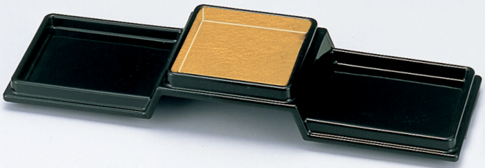 富士三点前菜皿 黒金パール