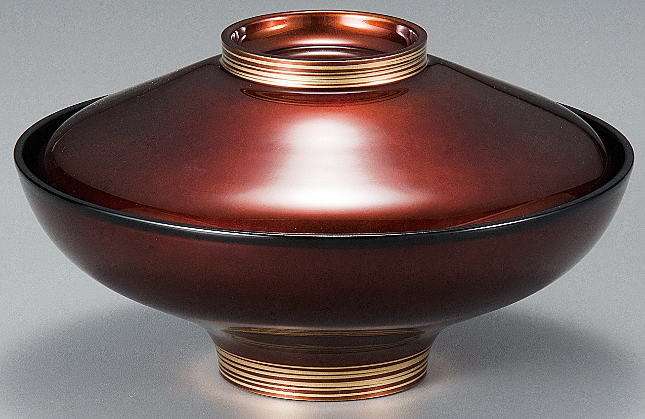 5寸 富士型煮物椀 白檀ツマミ金ライン内黒