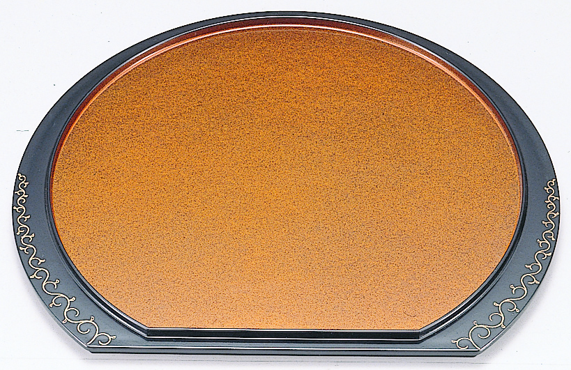 尺3 半月両面盆 梨地渕黒唐草/裏黒目黒塗