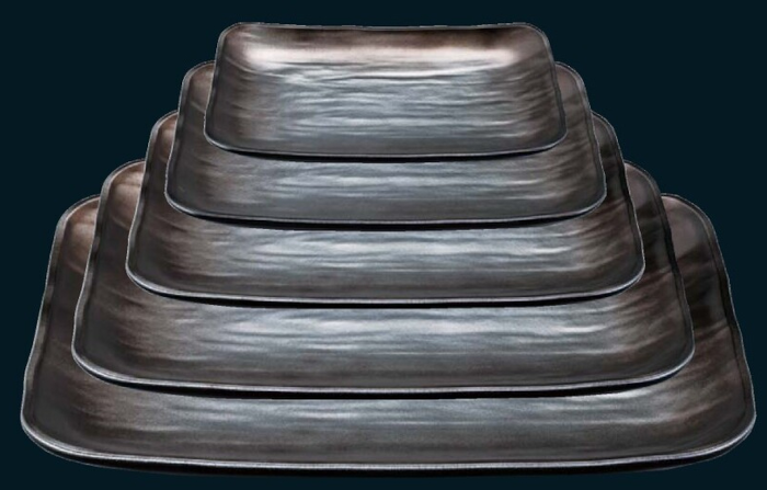 長角大宝盛皿 織部裏黒塗