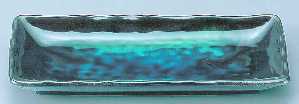 8寸 波渕焼物皿 ブルー流し