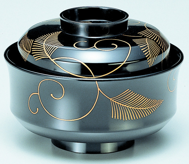 耐熱 4.5寸 天竜寺椀 黒/松唐草 内黒